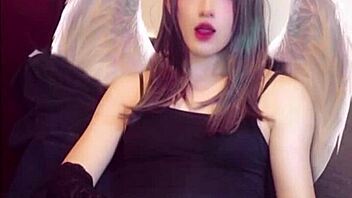 shemale angel streams masturbation with budding crotch