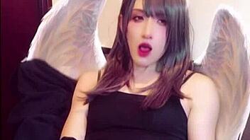 shemale angel streams masturbation with budding crotch