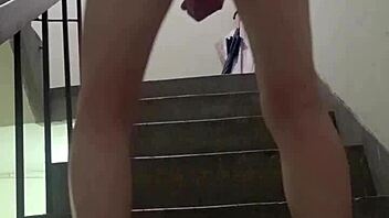 shemale ting xuan pees outside masturbates cums thigh 💦