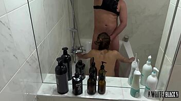 How does master's giant dildos stretch this submissive anal slave's tight holes?