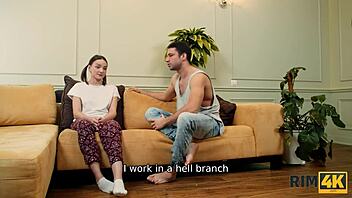 rimming art unfolds as brunette mistress dominates workspace