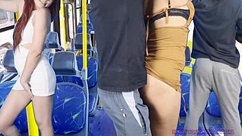 Sexy Skirt Hottie Gets Groped and Creampied on Crowded Bus