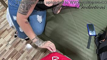 hot milf gives sloppy deepthroat blowjob cum swallow before gym workout