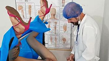 gynecologist pounds patient's squirting pussy in hospital uniform hard