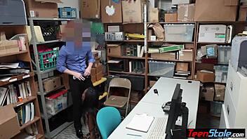 Big-titted ebony 18+ thief rides officer's cock on CCTV