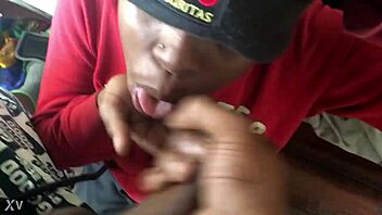 ebony babe sucks cock and takes hot cum trim