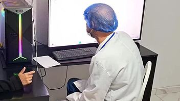 gynecologist pounds patient's squirting pussy in hospital uniform hard