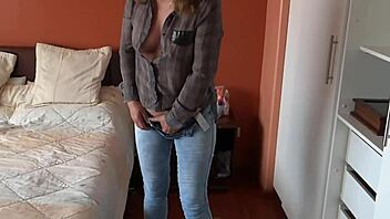 mature milf masturbates as friend watches her grope huge tits