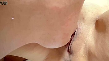 Amateur milf's shaved pussy licked close-up post-virginity