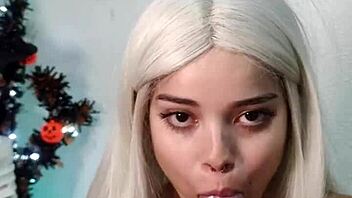 Intense deepthroat blowjob ends cumshot witch mouth