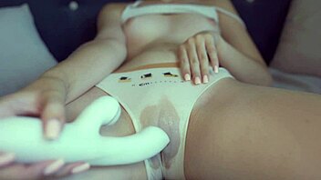 horny shaved teen vibrates her tight wet pussy moaning