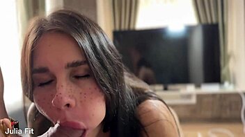 Modest freckled cutie squirts massive anal creampie from her tight ass