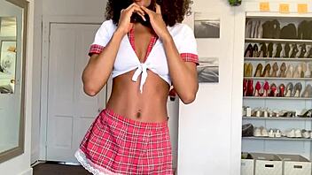 Schoolgirl sways light waist dancing into solo masturbation play