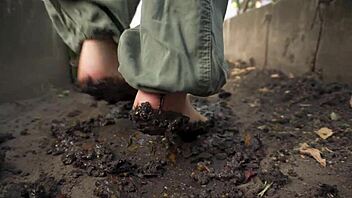 barefoot tomato squashing dirt teases senses