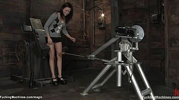 hairy squirter gets rough machine fucked to orgasm