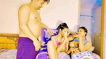 brunette amateur fucked hard in steamy threesome scene