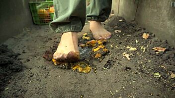 barefoot tomato squashing dirt teases senses
