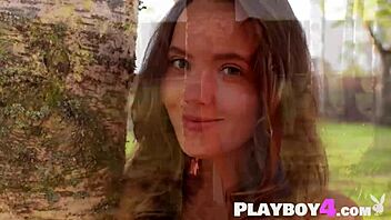 russian blonde katya clover poses rips clothes outdoor