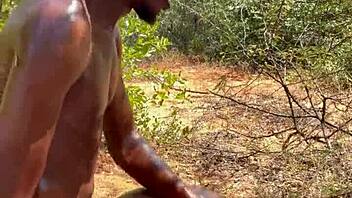 Homemade outdoor ebony creampie with big cock.