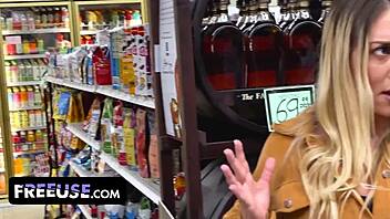 In freeuse store, fuck shoppers while grabbing goods everywhere