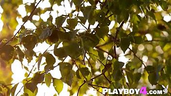 russian blonde katya clover poses rips clothes outdoor