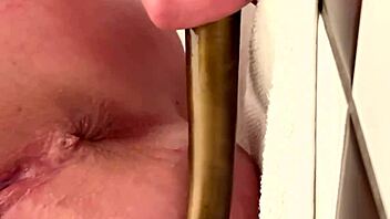 milf shoves 50cm dildo deep in ass masturbating to juicy orgasm