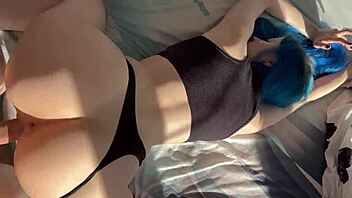 Lesbian babe bends over craving doggy creampie pounding.