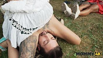 valentina sierra rubs huge tits on long cock outdoors mature style