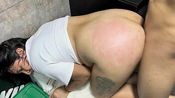 Blonde Latina bends over for hardcore bathroom pounding