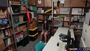 petite brunette teen caught shoplifting pays with tight ass fuck