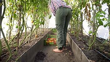 barefoot tomato squashing dirt teases senses