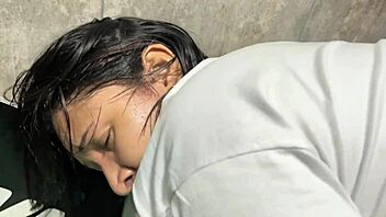 Blonde Latina bends over for hardcore bathroom pounding