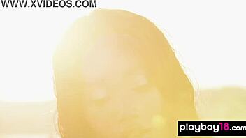 Smoking ebony teen strips unwinds rooftop tease