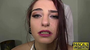 bound sloppy slut gags hard on choking deepthroat cock