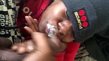 ebony babe sucks cock and takes hot cum trim