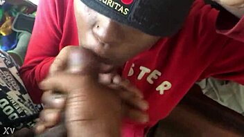 ebony babe sucks cock and takes hot cum trim