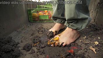 barefoot tomato squashing dirt teases senses