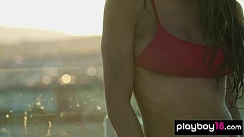 Smoking ebony teen strips unwinds rooftop tease