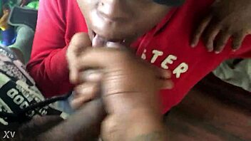 ebony babe sucks cock and takes hot cum trim