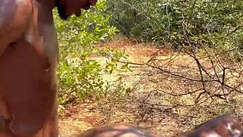 Homemade outdoor ebony creampie with big cock.