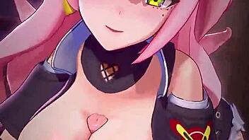 nicole gently massages chest with her soft full breasts