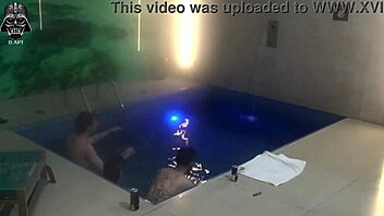 friends join bareback motel pool threesome with big tits blonde
