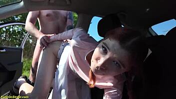 crazy redhead teen anal destroyed in public taxi backseat