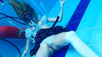 Skinny sexy Latina Ashlee Rose teases underwater in pool