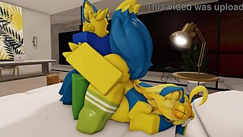 furry couple goes wild fucking with big cocks and tits in roblox house