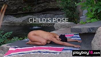 naked flexible milf yoga instructor daniella smith stretches body outdoors