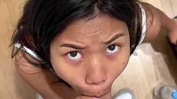 18yo asian teen sucks cock in fitting room swallows cum