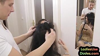 femdom babes peg sissy asshole while jerking cock in threesome