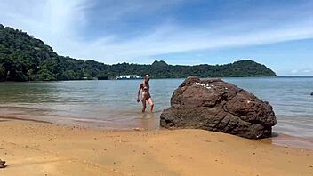 spanish petite milf beach sex with passionate kisses blowjob cumshot