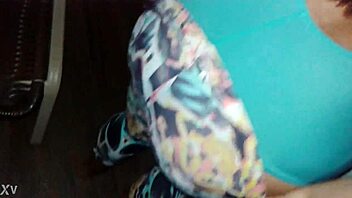 she tries on new lycra leggings and body suit excitedly